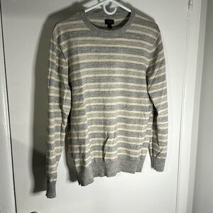 J. Crew - Men’s Medium - Gray/Cream Striped Crewneck Sweater